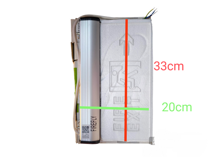 Firefly Acrylic LED Sign 220V packed in foam with aluminum profile exposed wires and size markings 33cm by 20cm