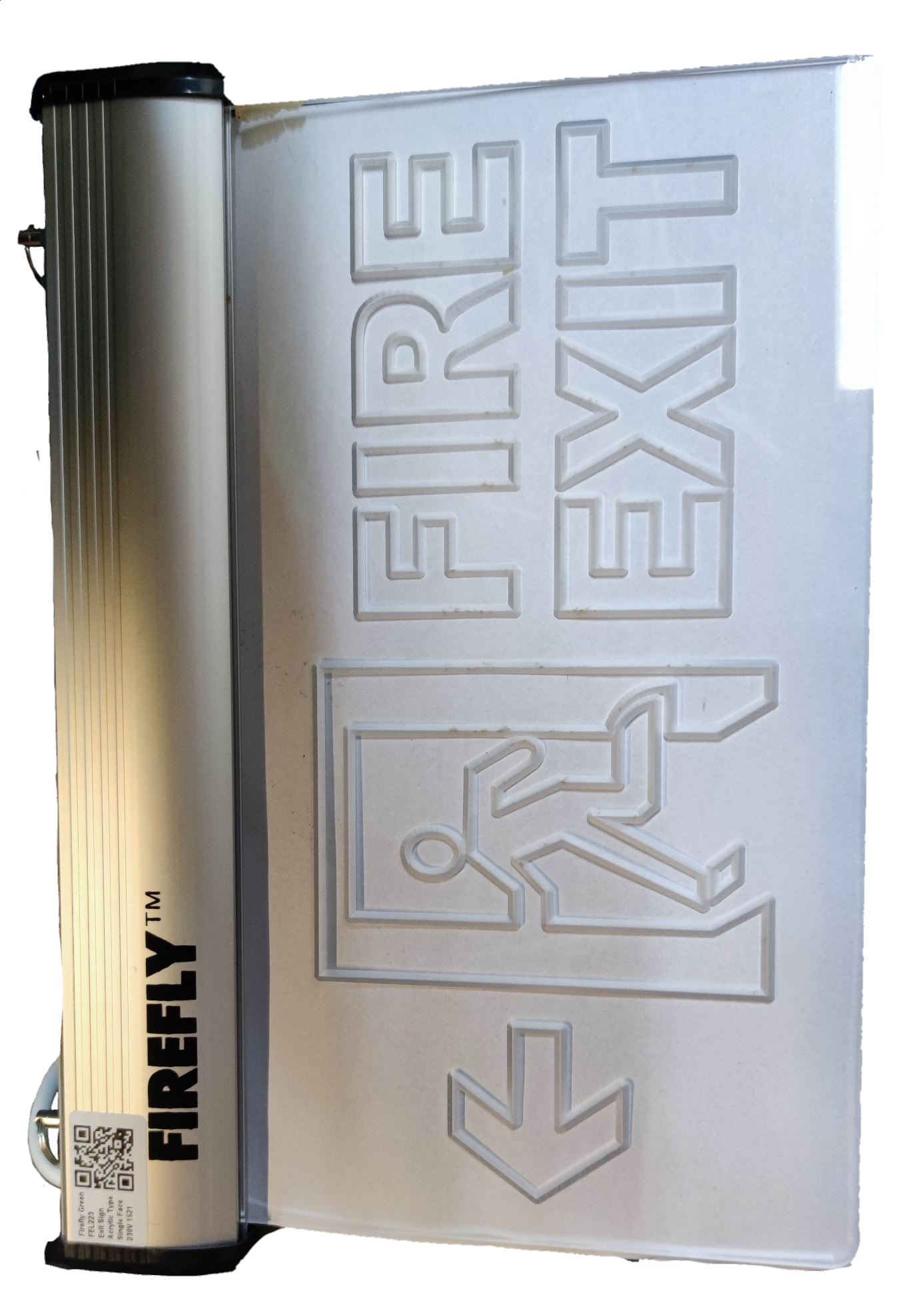 Firefly Acrylic LED Sign 220V white acrylic fire exit panel embossed with running man arrow and aluminum housing