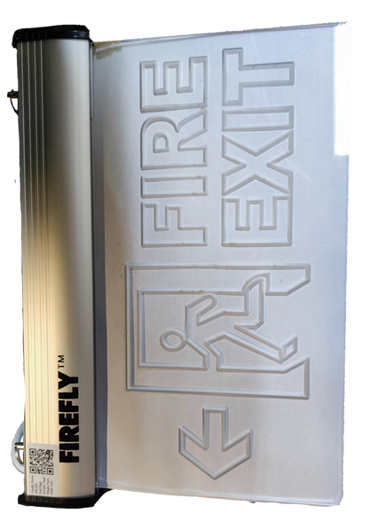 Firefly Acrylic LED Sign 220V white acrylic fire exit panel embossed with running man arrow and aluminum housing
