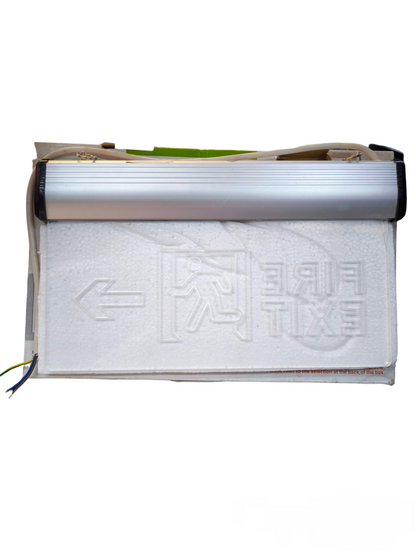Firefly Acrylic LED Sign 220V emergency exit light in aluminum housing with wiring and foam packaging