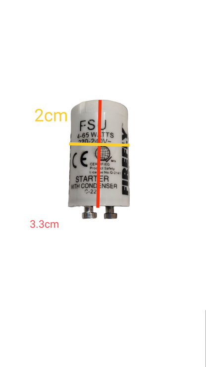 Firefly Fluorescent Starter FSU 4-65W 220V white cylindrical starter with two metal pins for fluorescent lamps