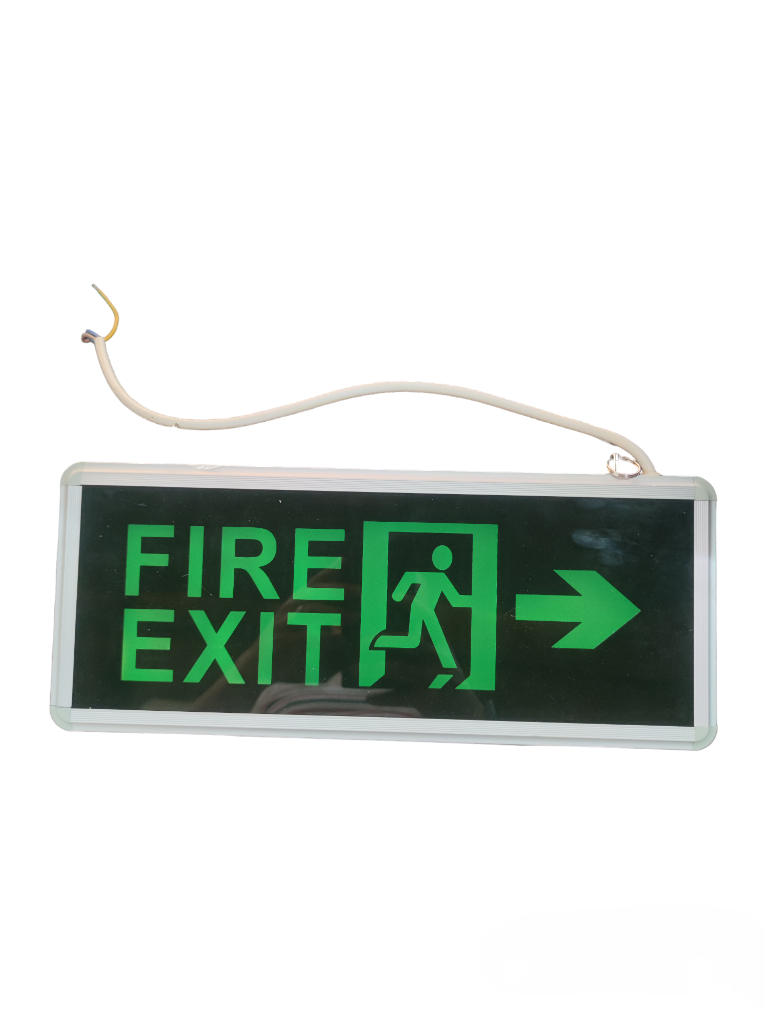 Firefly LED Exit Sign Double Face Running Man with green fire exit text and direction arrow
