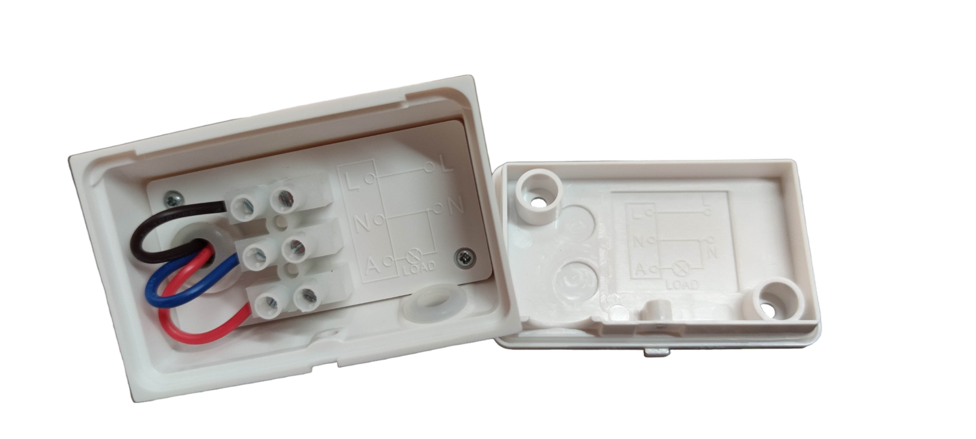 Firefly Motion Sensor Switch 1200W 220V white plastic wiring component with red, blue, and black wires