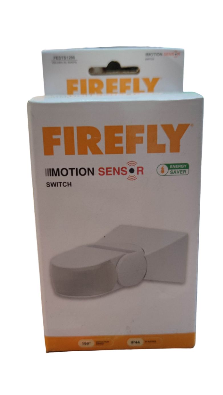 Firefly Motion Sensor Switch 1200W 220V energy saver with white motion sensor device on packaging