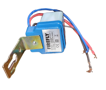 Firefly Photocell 6A 220V FEDPS06 with blue casing and metal mounting bracket for power points and switches