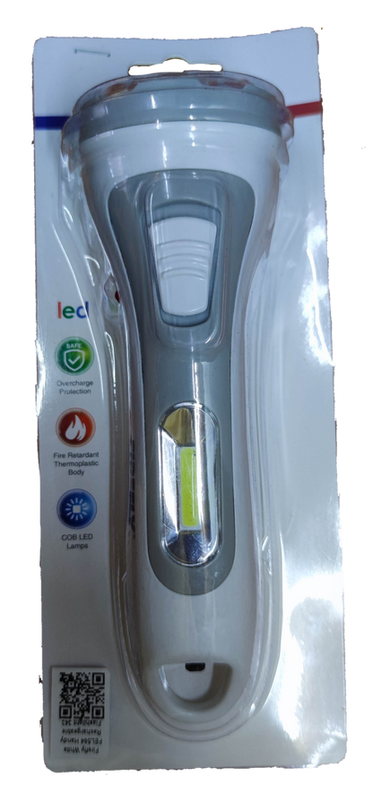 Firefly rechargeable flashlight 3W in white packaging with multiple brightness settings