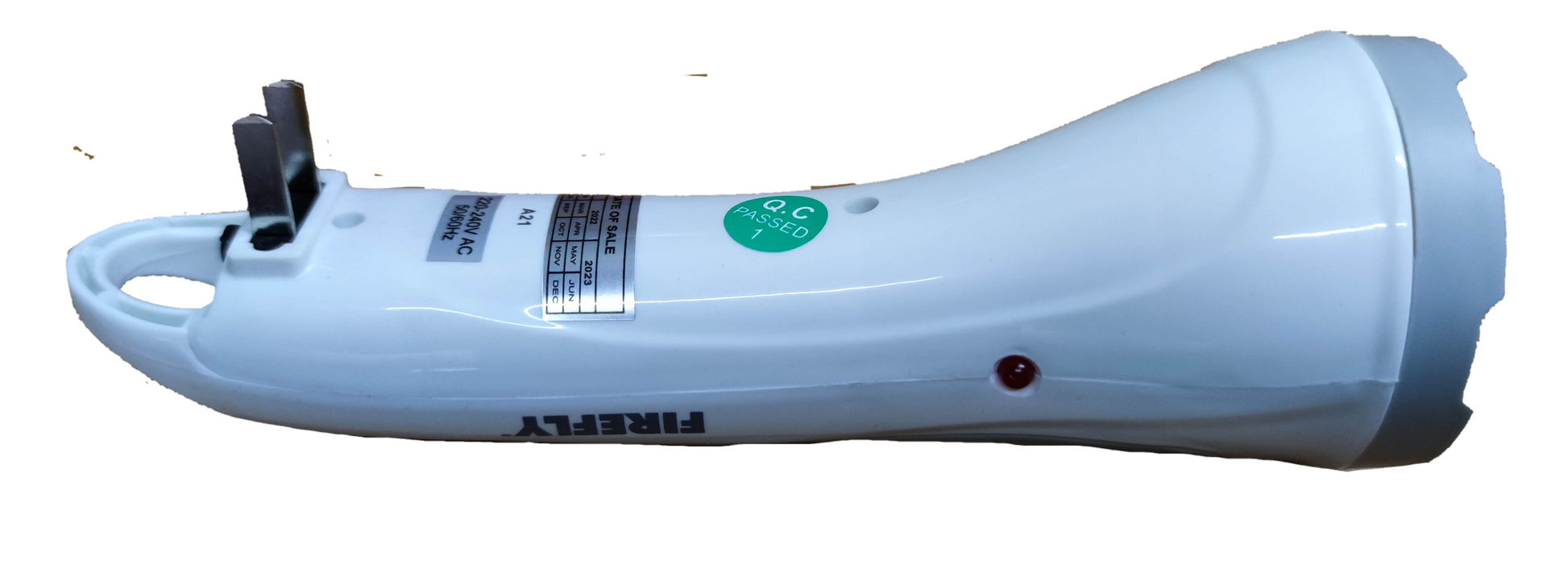 Firefly rechargeable flashlight 3W in white with built-in electric plug for charging convenience