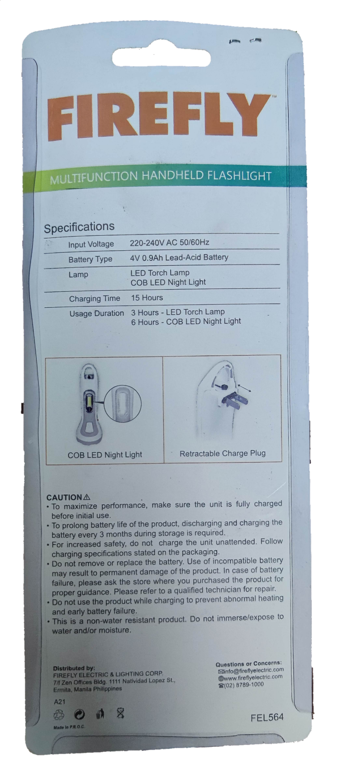 Firefly rechargeable flashlight 3W with multifunctional features and retractable charge plug