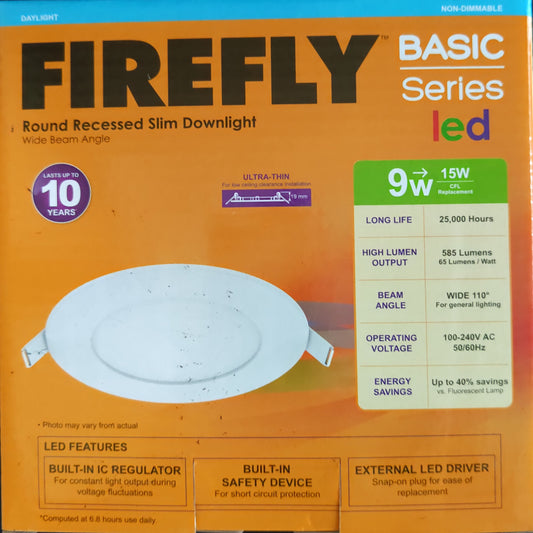 Firefly round recessed 9W slim LED downlight 150mm daylight ultra thin white ceiling fixture