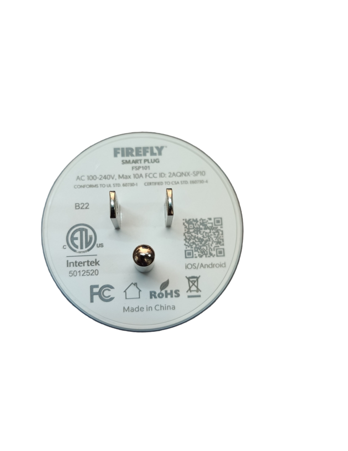 Firefly Wifi Smart Plug 10A 220V with certifications and QR code for iOS Android app