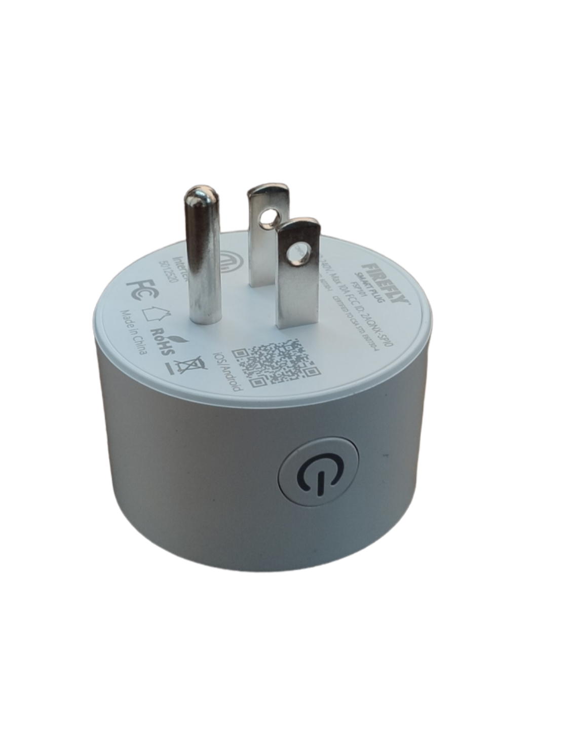 Firefly Wifi Smart Plug 10A 220V white smart lighting switch with power button and three prong plug