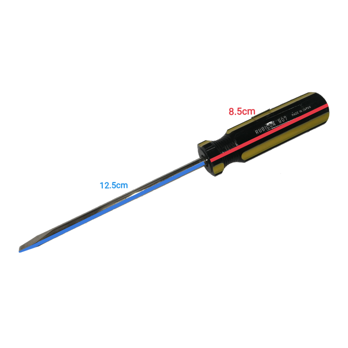 Rubicon Flat Head Screw Driver 907 125mm with ergonomic black and yellow handle on black background