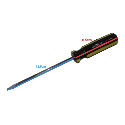 Rubicon Flat Head Screw Driver 907 125mm with ergonomic black and yellow handle on black background