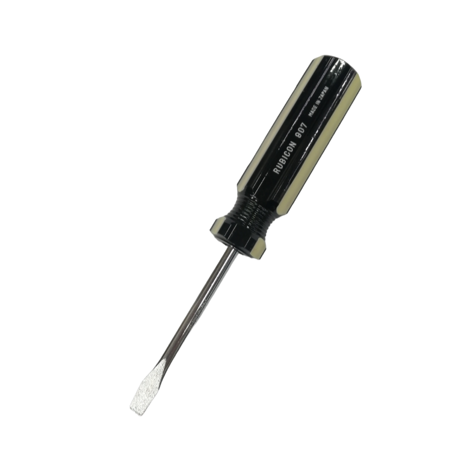 Rubicon Flat Head Screw Driver 907 75mm with black handle and metal shaft for precision tasks