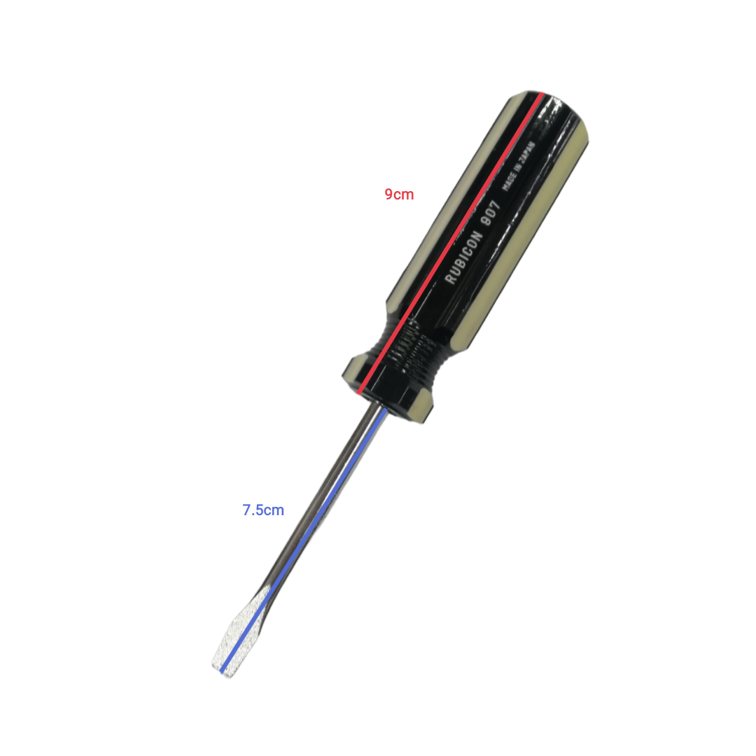 Rubicon Flat Head Screw Driver 907 75mm with black and beige handle for precision fastening