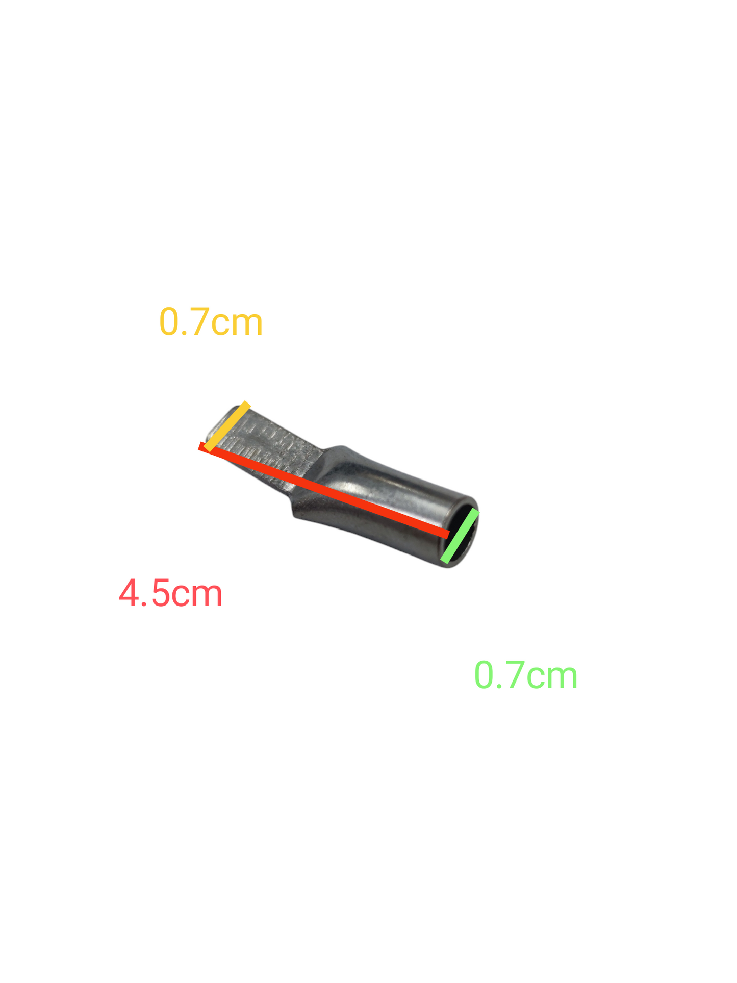 Flat Head Terminal 5.5mm to 7mm cable management connector with measurements shown