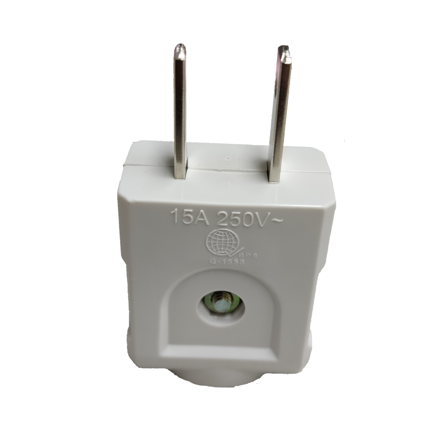 Omni 15A 250V flat pin electrical plug in white for secure electrical connections