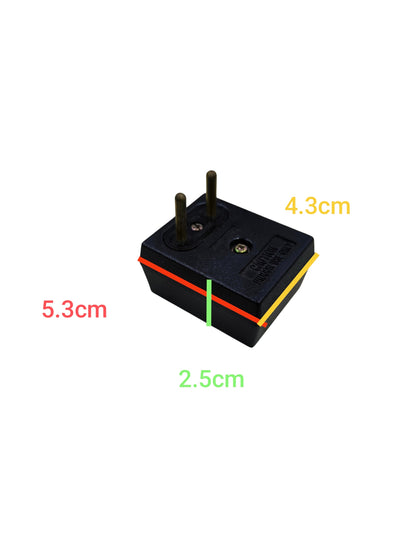 Panasonic Flat Pin Outlet to Round Pin Outlet 10A adapter with compact black design and measurements