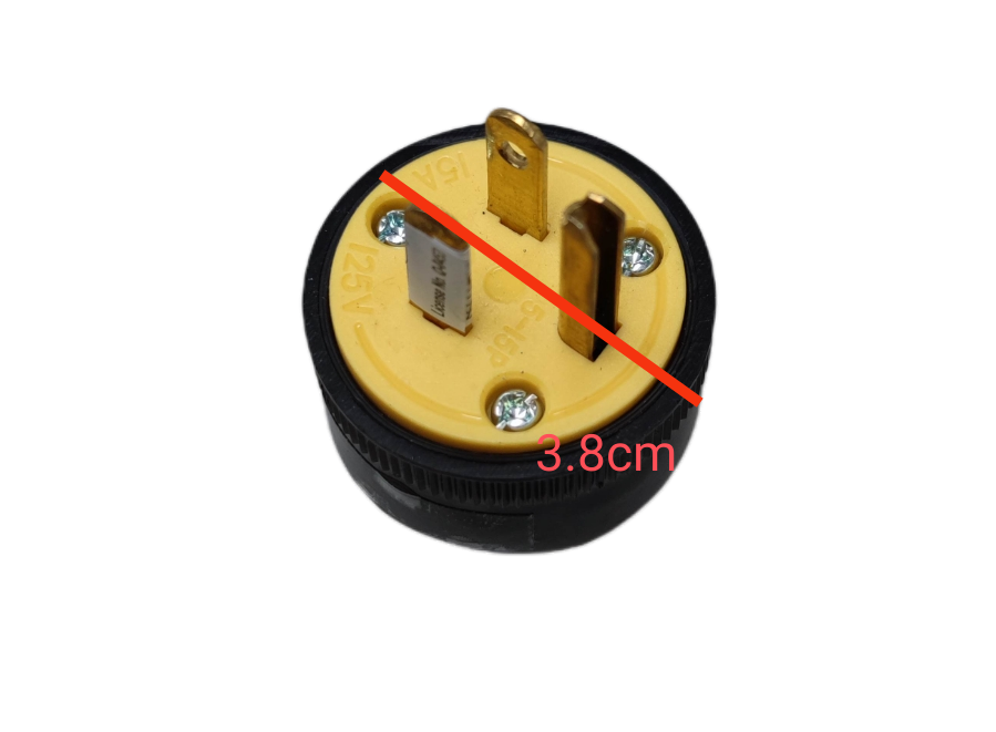 Surer Flat Pin with Ground Plug 15A 125V power plug with brass prongs and measurement markings
