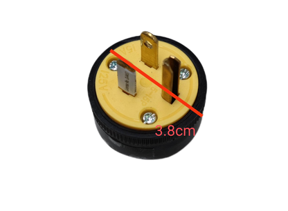 Surer Flat Pin with Ground Plug 15A 125V power plug with brass prongs and measurement markings