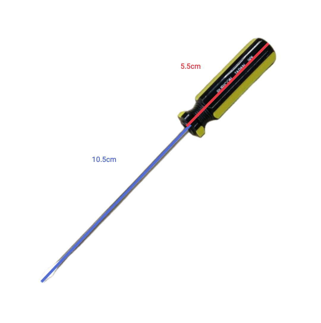 Rubicon Flat Screw Driver 901 100mm with yellow black ergonomic handle and metal shaft
