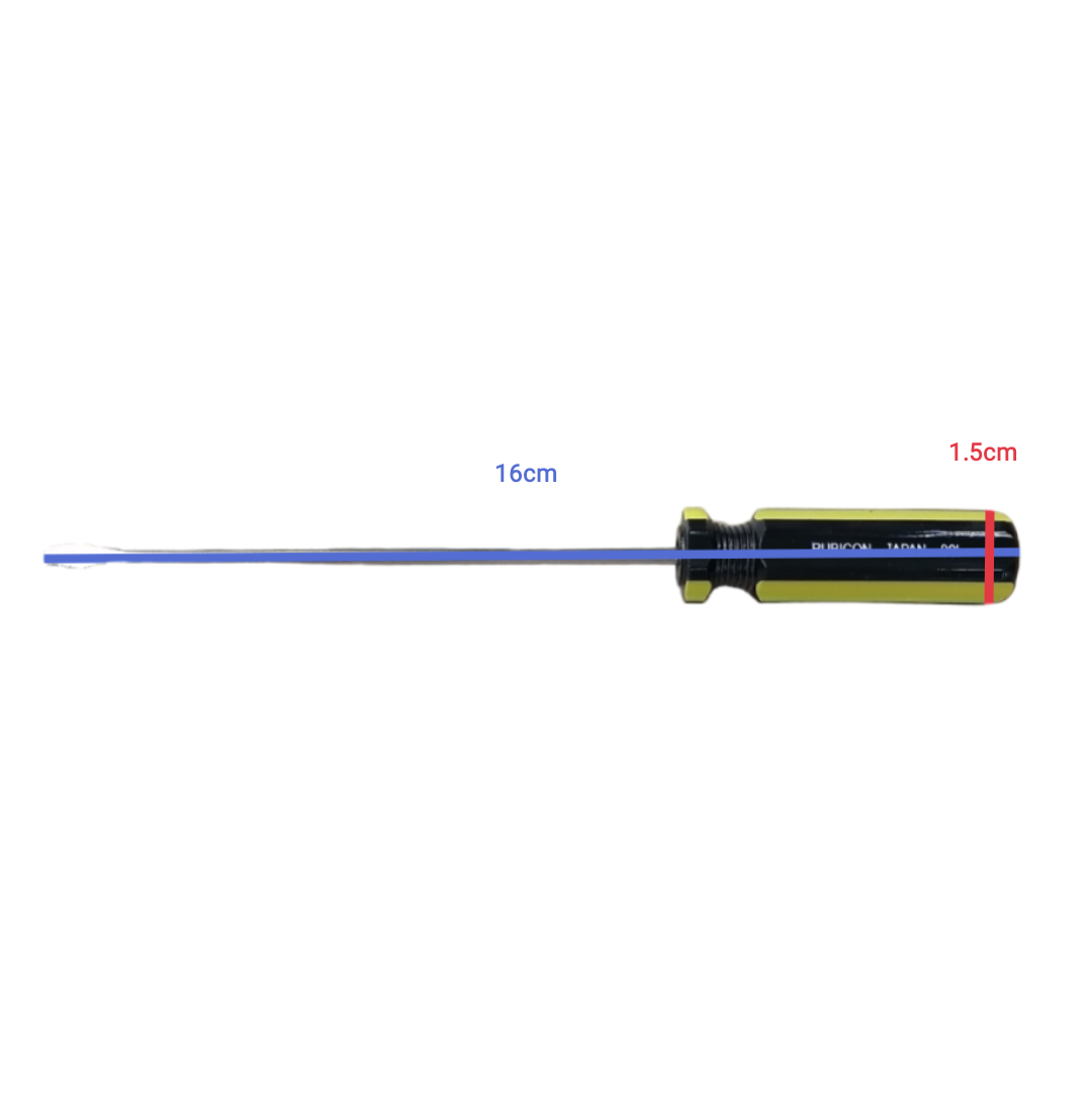 Rubicon Flat Screw Driver 901 100mm with black and yellow ergonomic handle and long metal shaft
