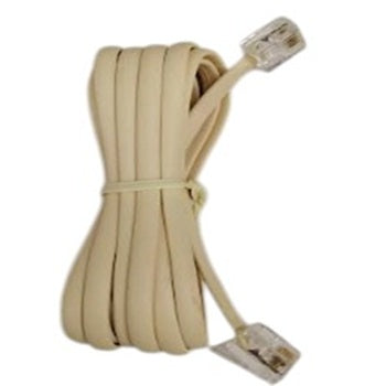 Beige Flat Telephone Line Cord with RJ11 Connectors for Landline Phone Connections