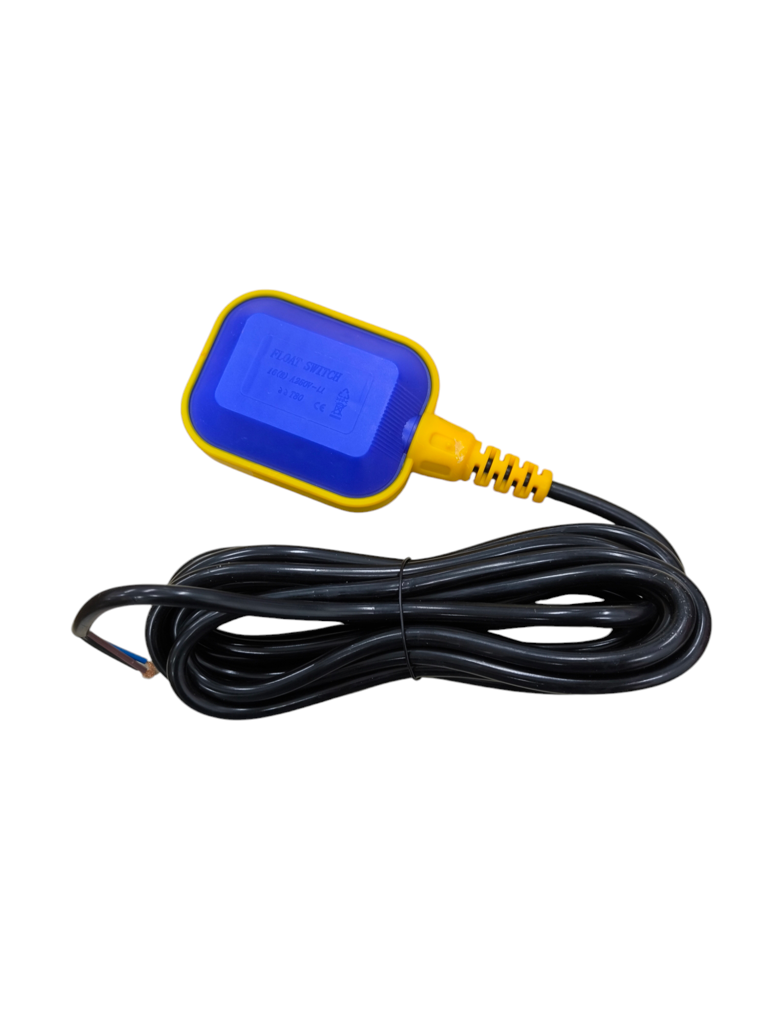 Float Switch 5 Meters 10A with blue and yellow sensor and long black cable for water level control