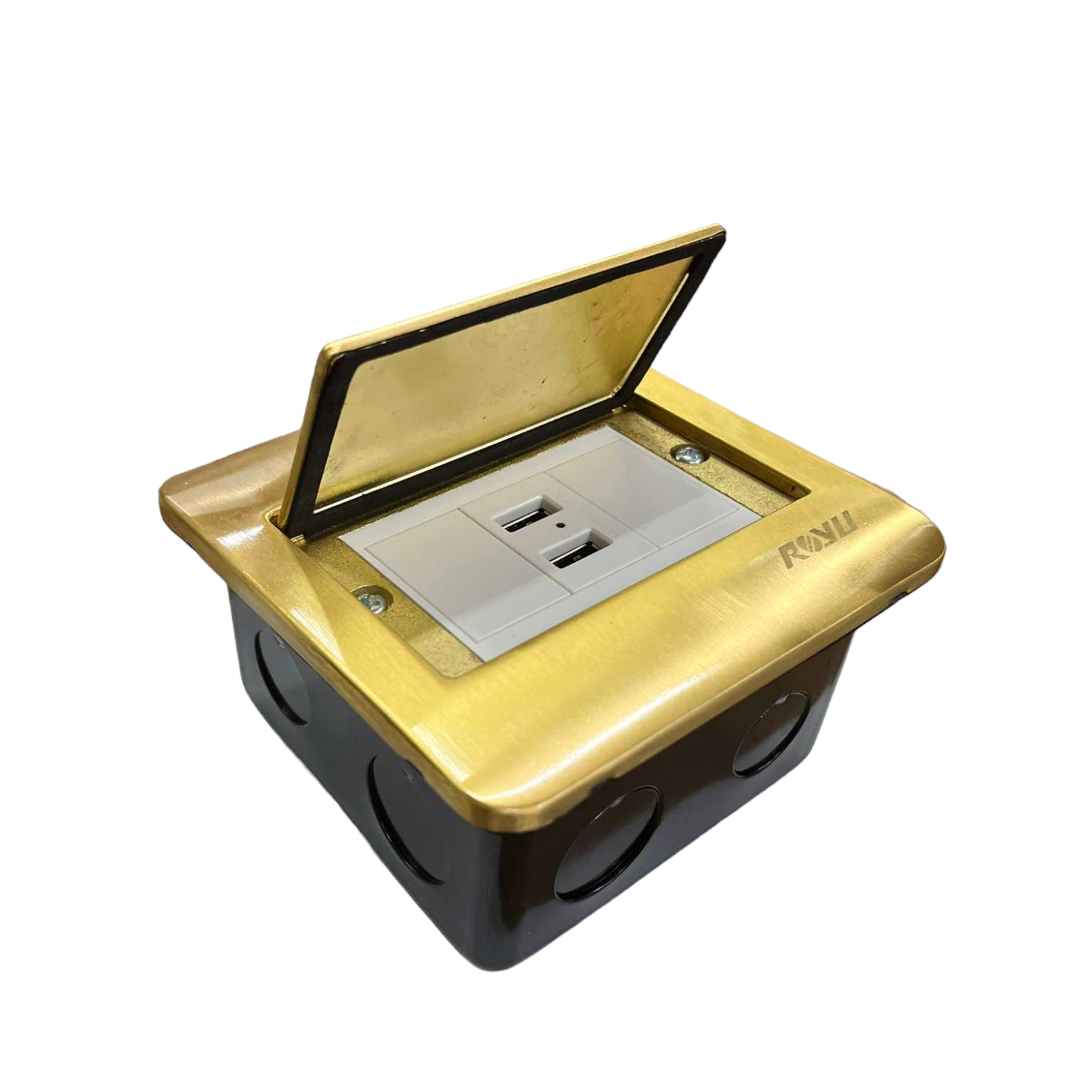Royu Floor Outlet 2 Port USB Outlet 2100mAh with brass cover and black base for floor installation