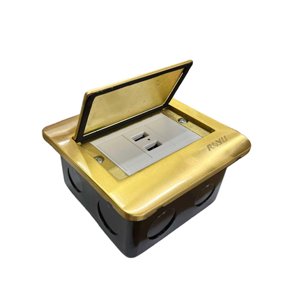 Royu Floor Outlet 2 Port USB Outlet 2100mAh with brass cover and black base for floor installation