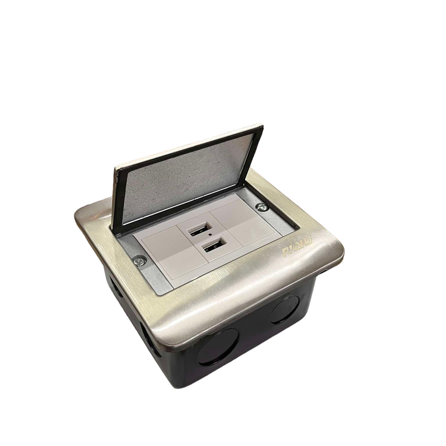 Royu Floor Outlet 2 Port USB Outlet 2100mAh with protective metal cover in silver finish