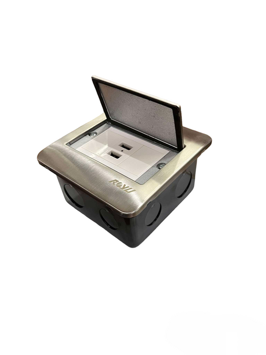 Royu Floor Outlet 2 Port USB Outlet 2100mAh with metal cover and dual power sockets