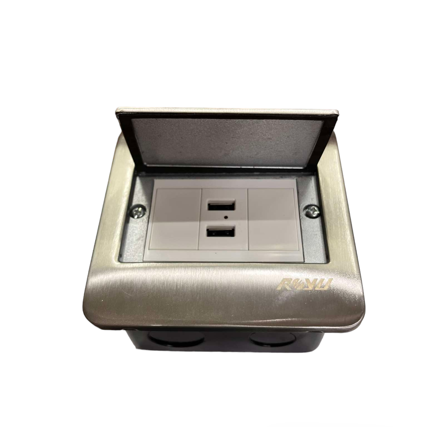 Royu Floor Outlet 2 Port USB Outlet 2100mAh with stainless steel cover and dual USB ports