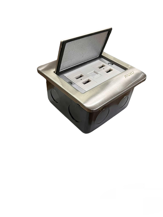 Royu Floor Outlet 4 Port USB Outlet 2100mAh with stainless steel cover and multiple power sockets