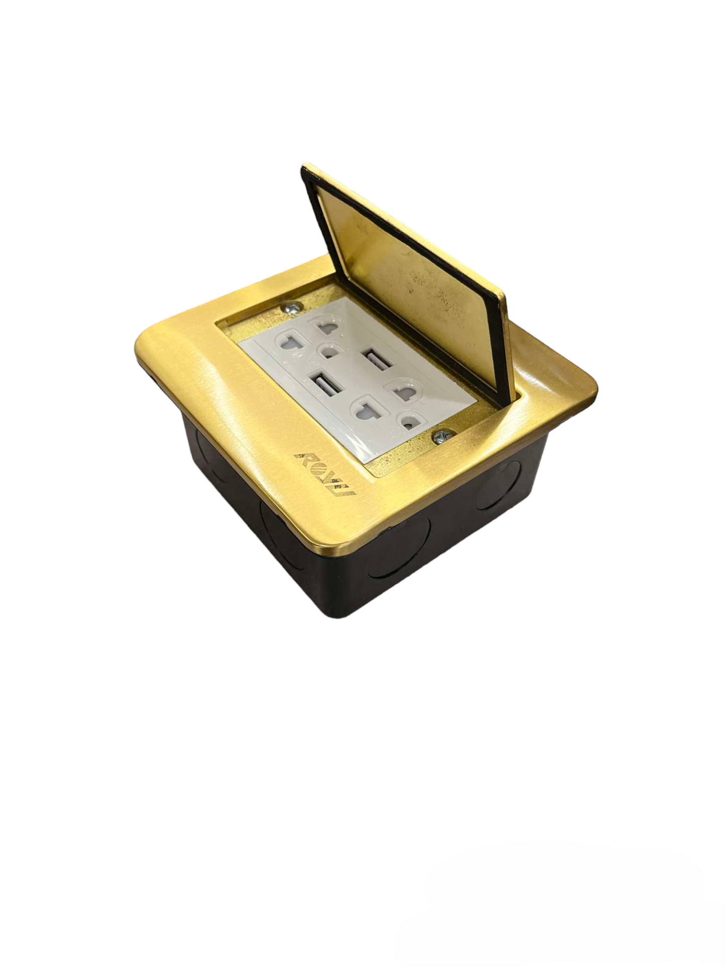 Royu floor outlet duplex universal with ground in gold finish with USB ports and protective cover