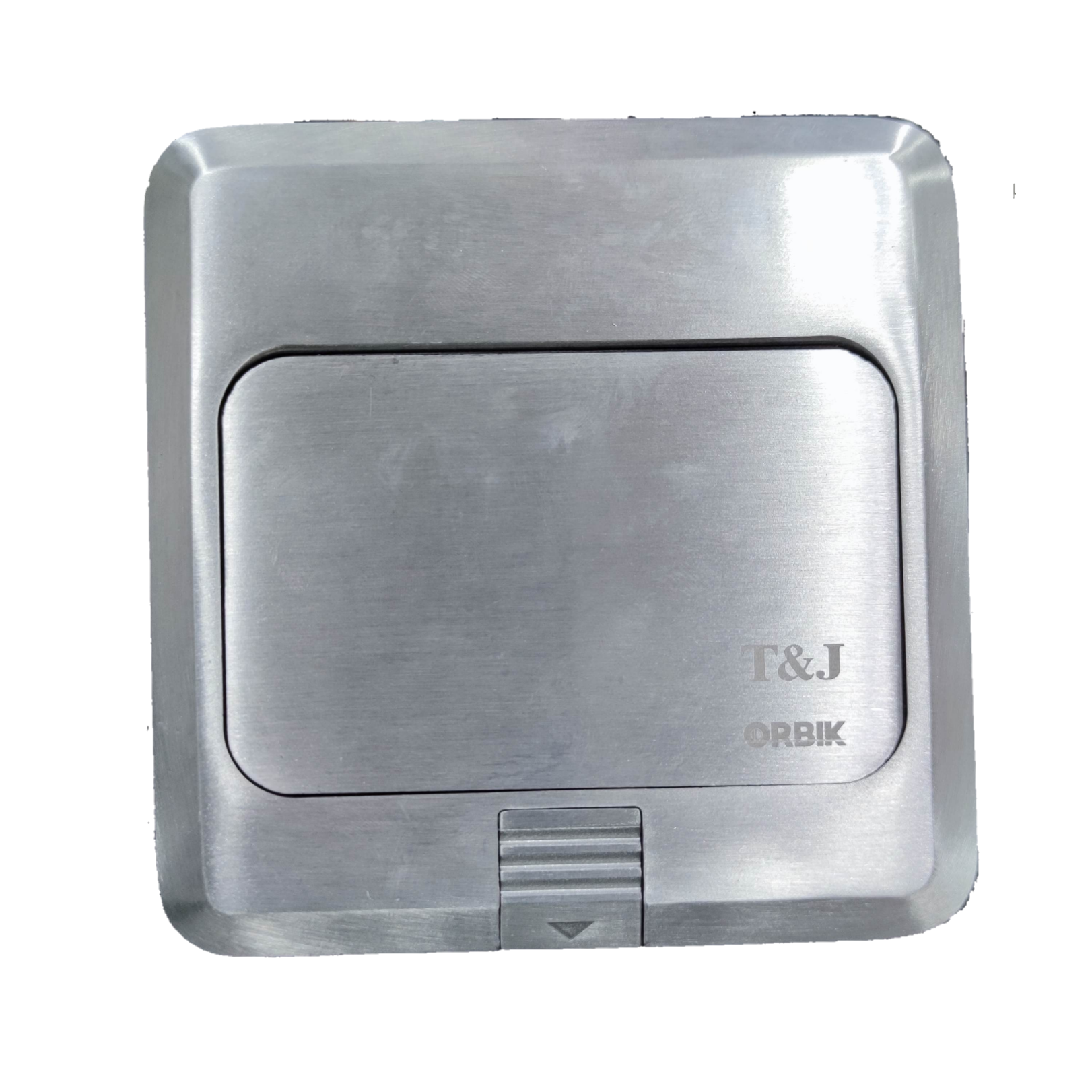 T&J Floor Outlet Pop-up 1 Gang CAT6 Outlet in brushed metal finish with compact design