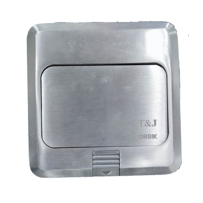 T&J Floor Outlet Pop-up 1 Gang CAT6 Outlet in brushed metal finish with compact design