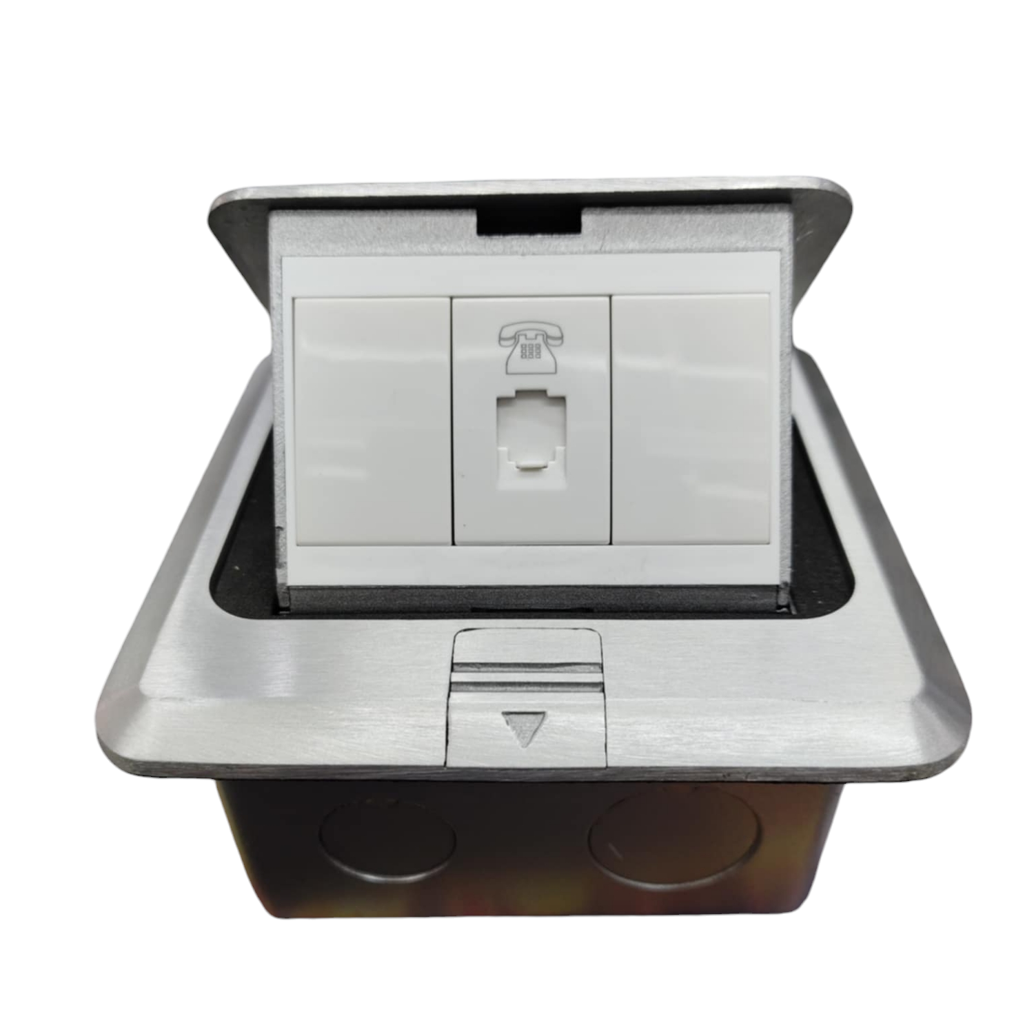 T&J Floor Outlet Pop-up 1 Gang TEL Outlet with stainless steel cover and telephone jack