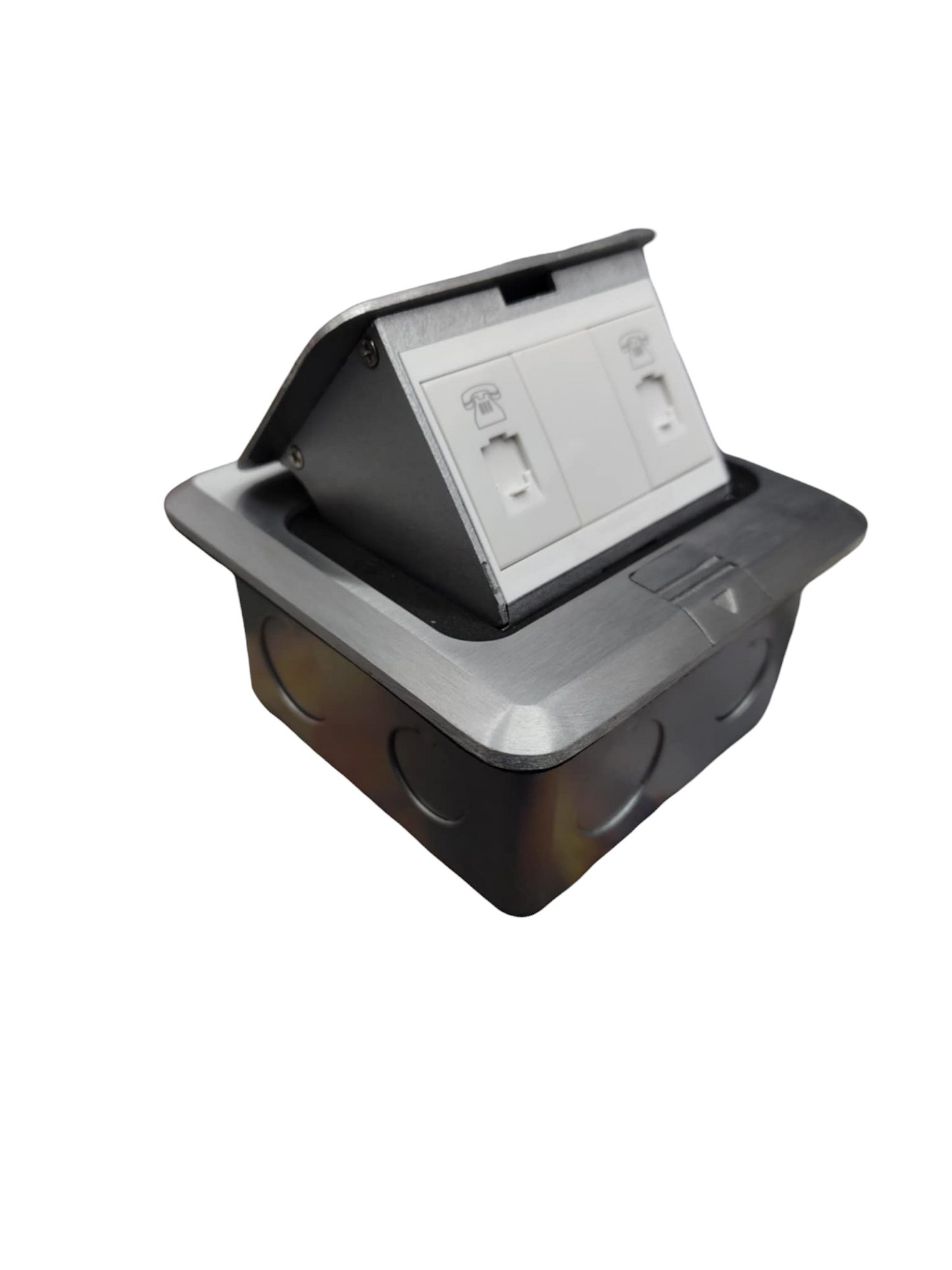 T&J Floor Outlet Pop-up 2 Gang TEL Outlet with stainless steel cover for floor installation