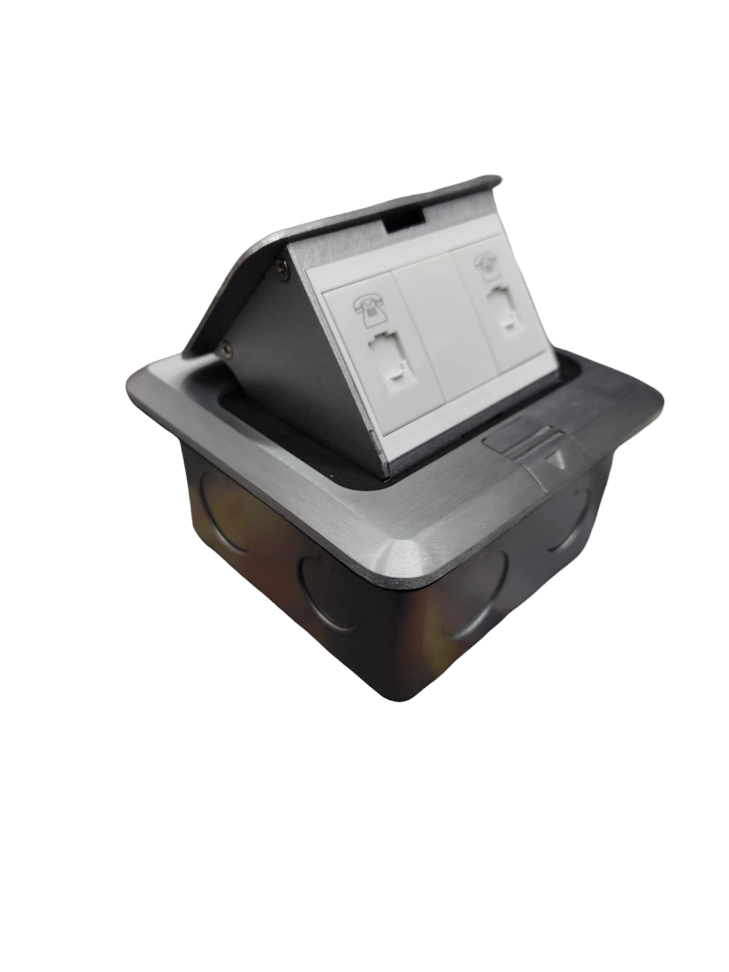 T&J Floor Outlet Pop-up 2 Gang TEL Outlet with stainless steel cover for floor installation