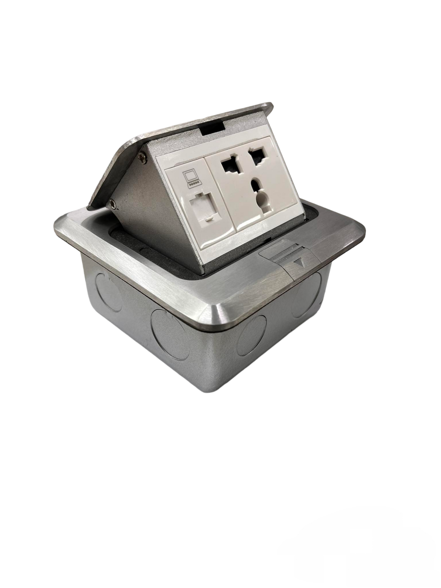 T&J Floor Universal Outlet with LAN Outlet in stainless steel housing for power and network connections