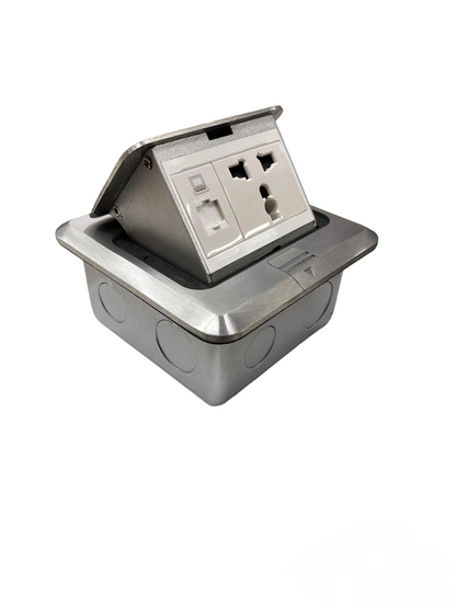 T&J Floor Universal Outlet with LAN Outlet in stainless steel housing for power and network connections