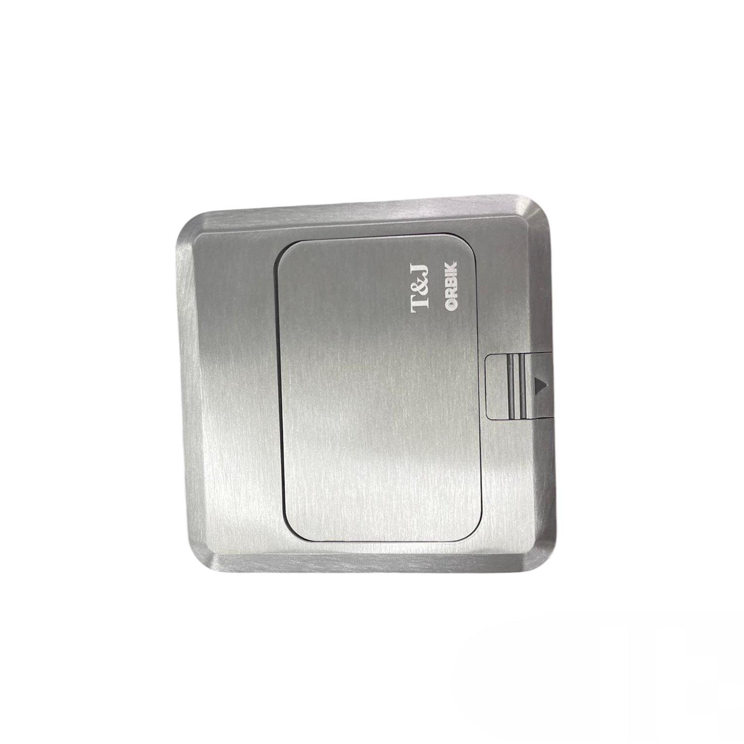 T&J Floor Universal Outlet with Telephone in brushed metal finish for power and phone connections
