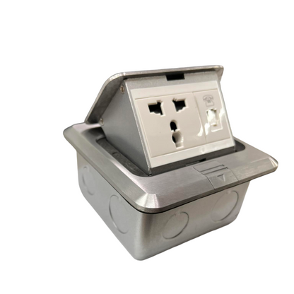 T&J Floor Universal Outlet with Telephone in stainless steel casing for power and phone connections