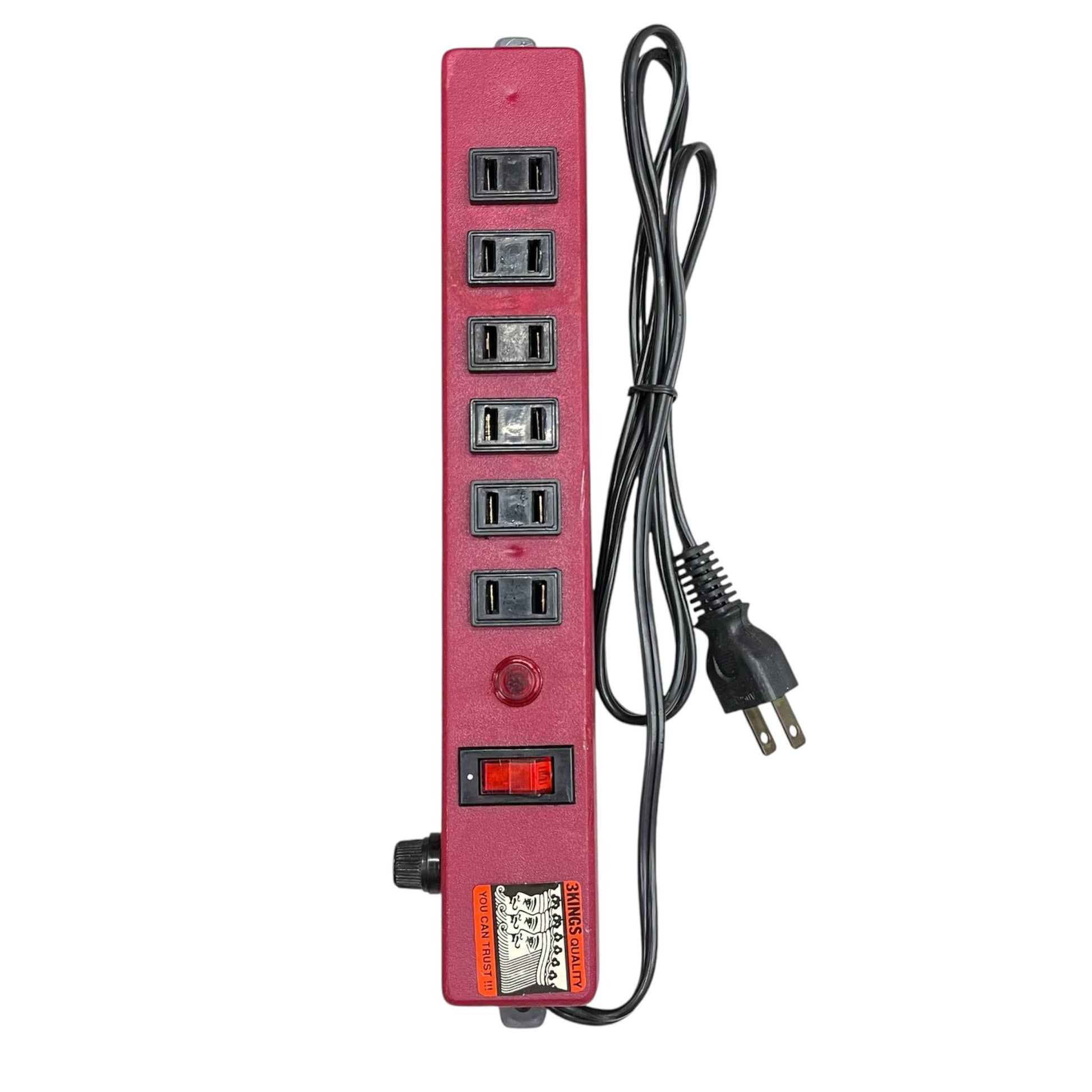 Red 6 gang extension outlet power strip with six sockets and black cord with plug