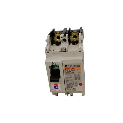 Fuji BW50EAG-CE circuit breaker 15 amp 230V white molded case two pole breaker with black toggle switch