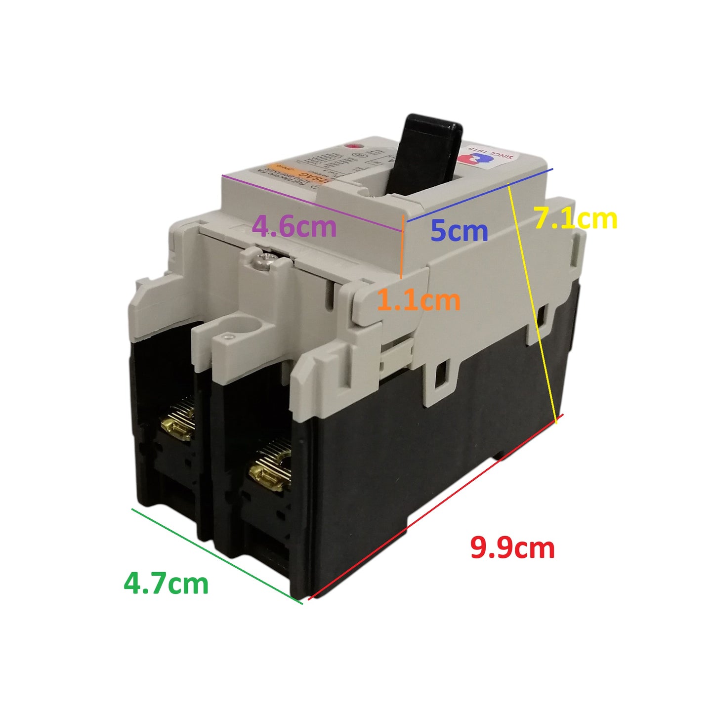 Fuji MCCB 40A 2 pole circuit breaker compact black and gray modular breaker with lever and exposed terminals