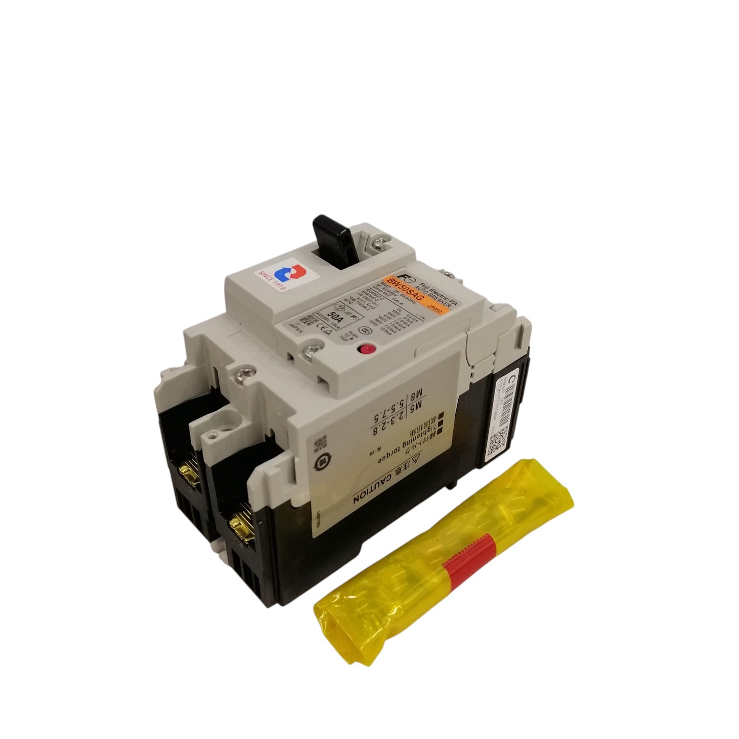 Fuji MCCB 50A circuit breaker molded case industrial breaker with black handle and yellow accessory pack