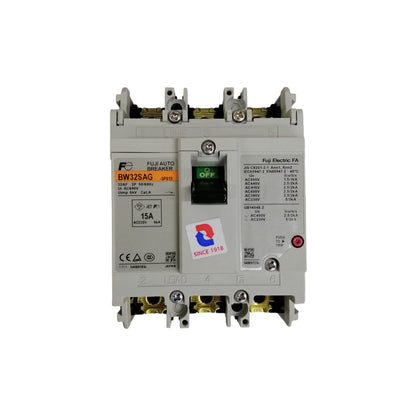 Fuji MCCB 15 amp 3 phase circuit breaker BW32SAG-CE 15A 3Pole with front switch and clear labeling