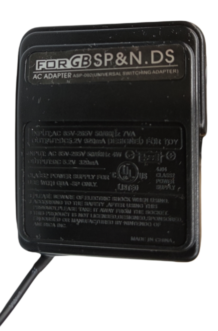 Black Game Boy Charger SP and NDS AC adapter with universal switching for handheld gaming devices